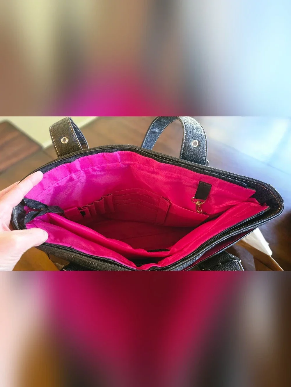 Solo Black Vinyl Womens Laptop Tote with Hot Pink Lining